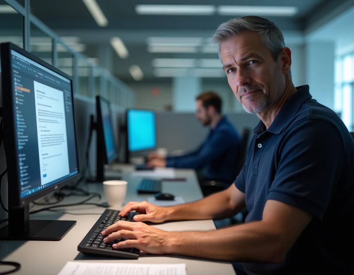 Homme utilisant le clavier virtuel Windows pour contourner un clavier Dell externe verrouillé au bureau