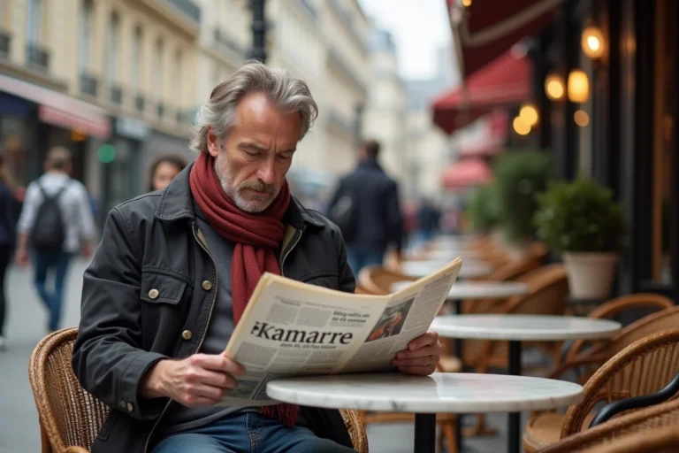 Homme d'âge moyen lisant un journal à Paris