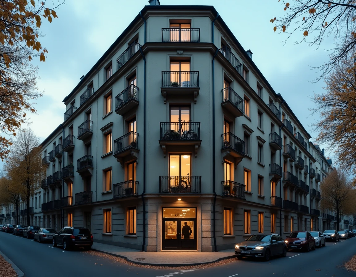 Immeuble résidentiel urbain à plusieurs étages montrant différents niveaux de sécurisation des fenêtres et balcons face aux risques de cambriolage