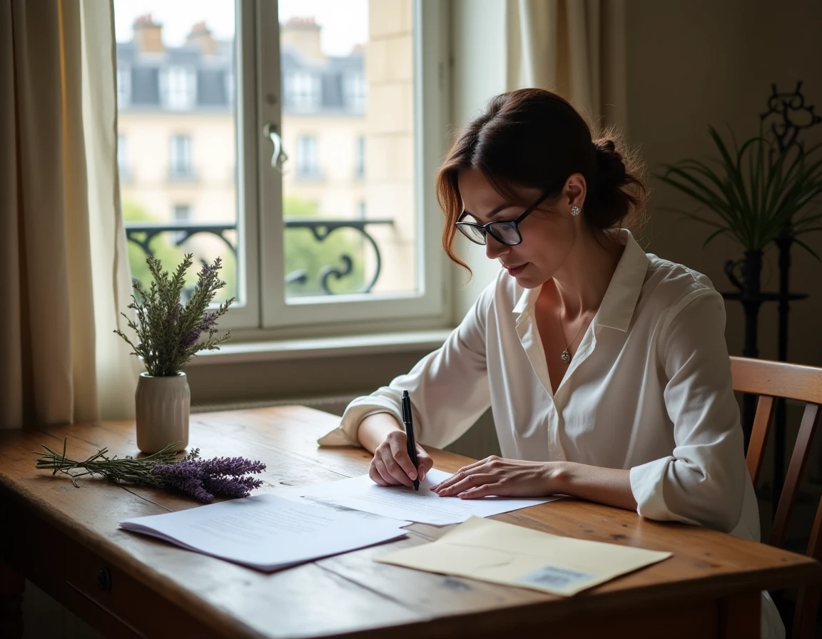 Officiant humaniste préparant les documents officiels d'une cérémonie de mariage reconnue en France