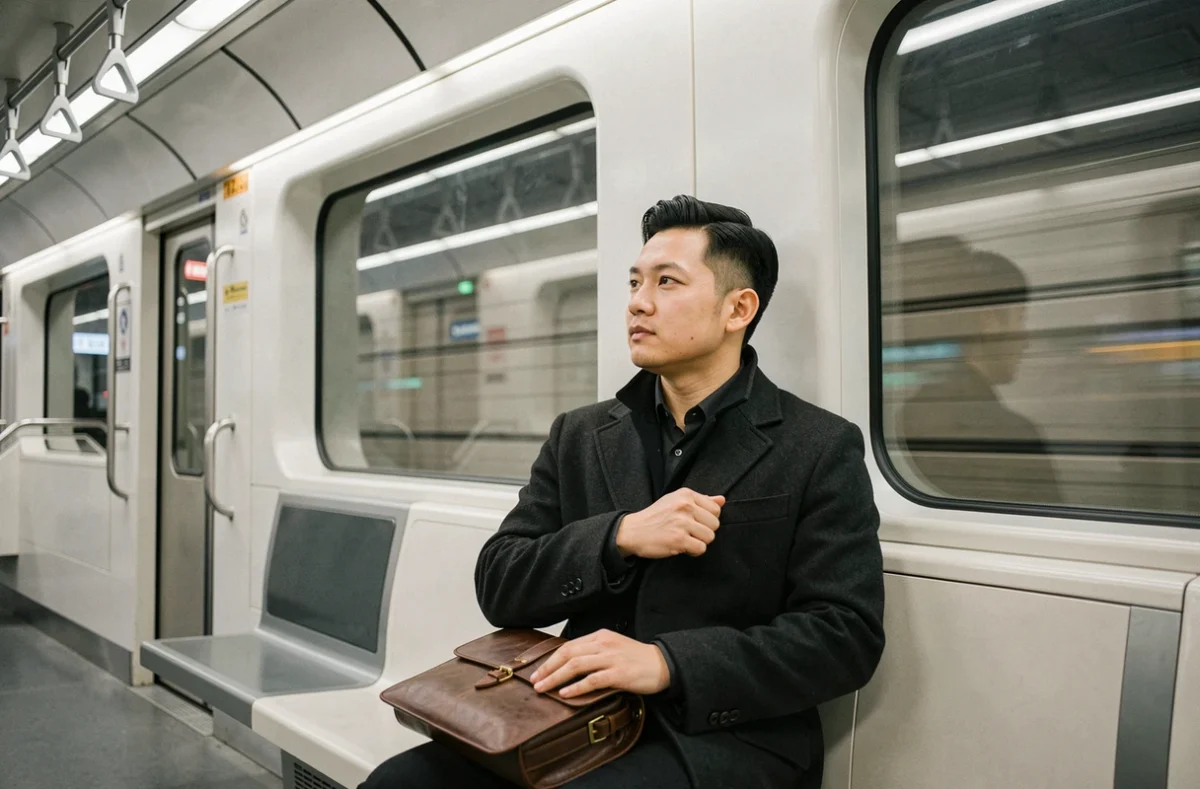 Passager dans une rame de métro ultrarapide de Guangzhou, illustration de la vitesse et du confort des transports en commun modernes