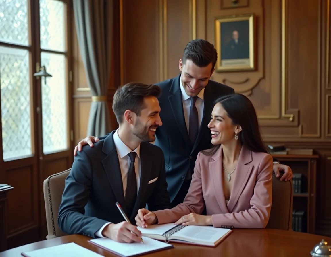 Couple signant le registre civil à la mairie dans le cadre d'un mariage humaniste légalement reconnu en France