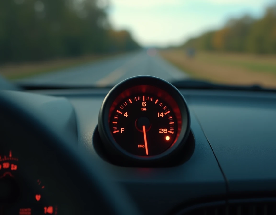 Tableau de bord d'une Twingo 3 avec jauge de carburant dans le rouge et voyant de réserve allumé
