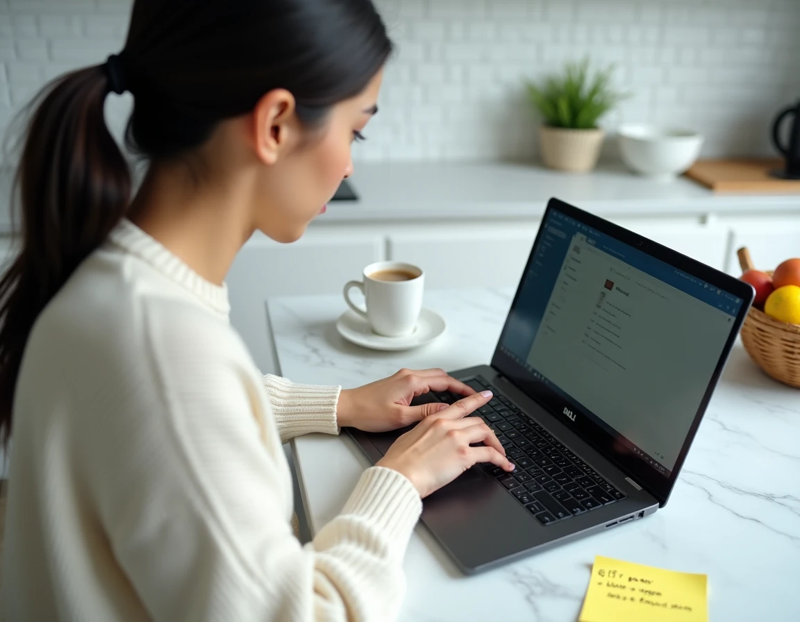Femme indiquant la touche Fn sur un clavier Dell pour résoudre un problème de verrouillage